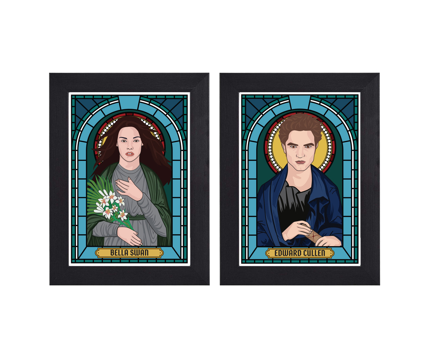 Twilight Bella Swan and Edward Cullen Illustrated Saint Print Series